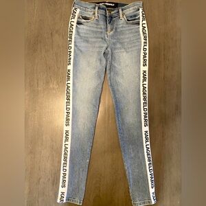 Karl Lagerfeld Light Blue Skinny Jeans with White Logo Side Stripes